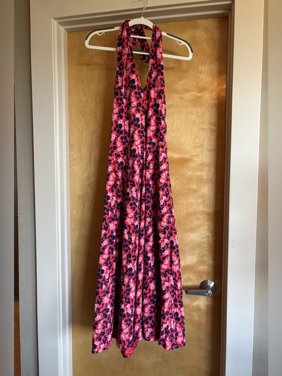 Pact Dresses & Skirts - Pact Organic Cotton Floral Halter Dress Coral Pink Navy Fit Flare Sz M